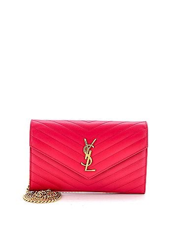 Saint Laurent Classic Monogram Wallet on Chain Matelasse Chevron Leather Medium (view 1)