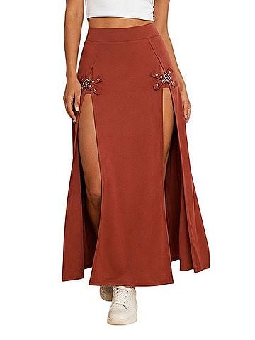 Halara High Waisted Decorative Buckle 2-in-1 Maxi Casual Skirt Skort (view 1)