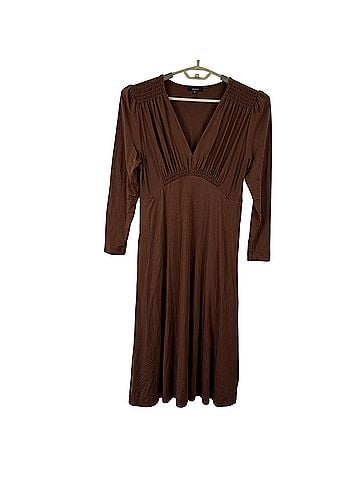 Quince tencel jersey V-neck long sleeve midi dress in brown Casual Dress (view 1)