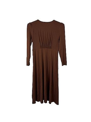 Quince tencel jersey V-neck long sleeve midi dress in brown Casual Dress (view 2)