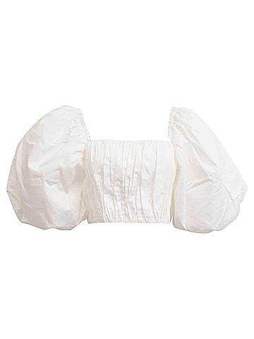 Aje. Aje Puff-Sleeve Crop Top in White Cotton (view 1)