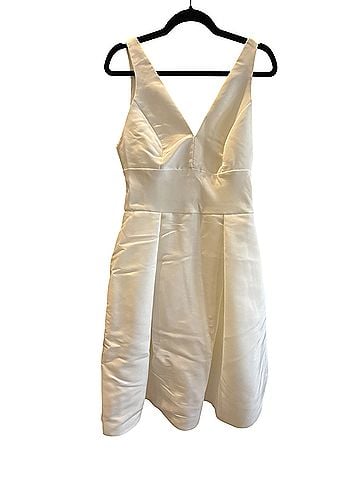 Amsale Silk White Faille Deep V-Neck Midi Dress Cocktail Dress (view 1)