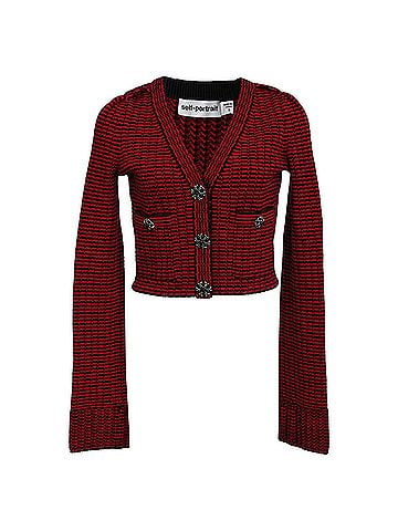 Self-Portrait Self-Portrait Cropped Cardigan in Red Wool (view 1)