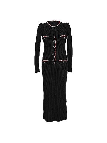 Self-Portrait Self-Portrait Knit Midi Dress in Black Cotton (view 1)