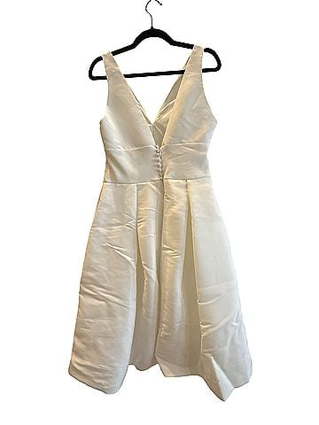 Amsale Silk White Faille Deep V-Neck Midi Dress Cocktail Dress (view 2)