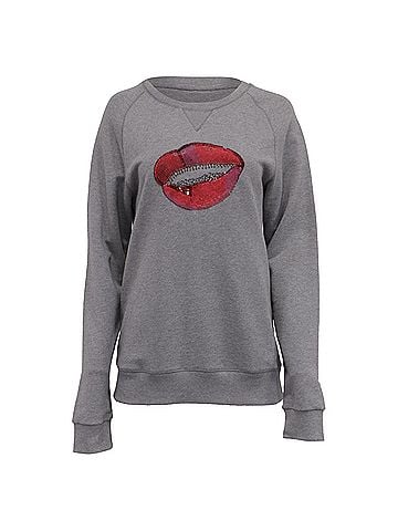 Dries Van Noten Dries Van Noten Lip Sequin-Embellished Sweatshirt in Grey Cotton (view 1)