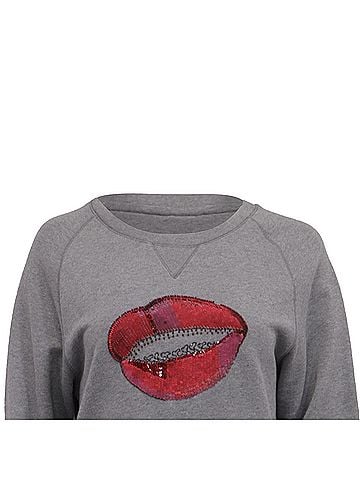 Dries Van Noten Dries Van Noten Lip Sequin-Embellished Sweatshirt in Grey Cotton (view 2)
