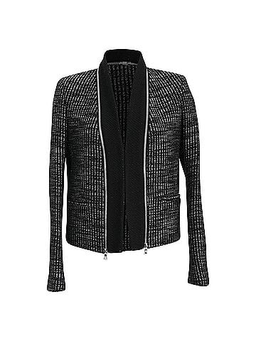 Sandro Sandro Tweed Zip-Accent Blazer in Black Wool (view 1)