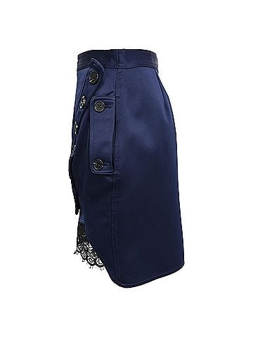 Self-Portrait Self-Portrait Lace Trim Satin Buttoned Mini Skirt in Navy Blue Polyester (view 2)