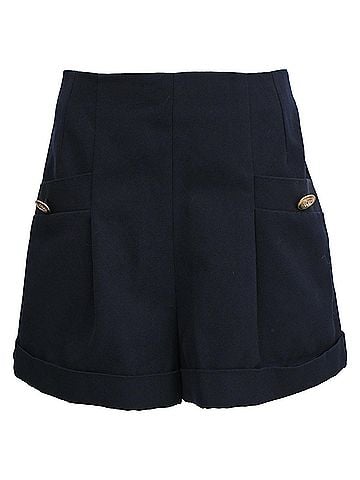 Sandro Sandro Twill High Waist Shorts in Navy Blue Polyester (view 1)