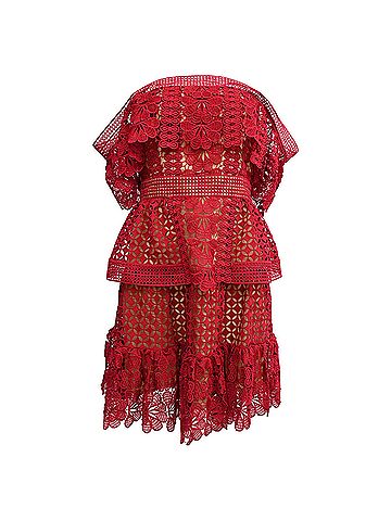 Self-Portrait Self-Portrait Off the Shoulder Guipure Lace Dress in Red Polyester (view 1)