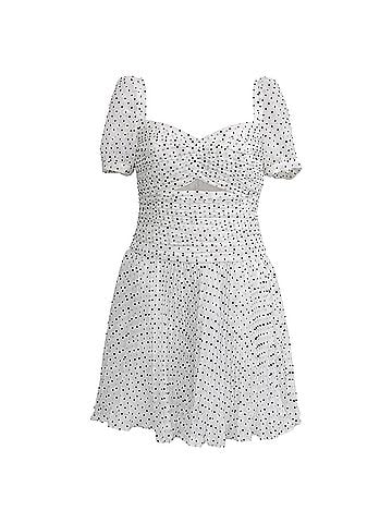 Self-Portrait Self-Portrait Flocked Polka Dot Printed Mini Dress in White Polyester (view 1)