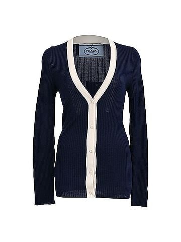 Prada Prada V-neck Cardigan in Navy Blue Cashmere (view 1)