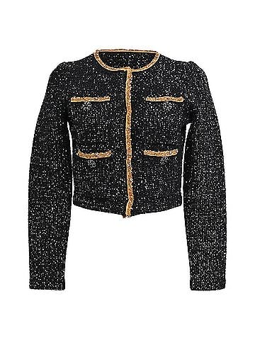Self-Portrait Self-Portrait Sequined Knit Cropped Cardigan in Black Polyester (view 1)
