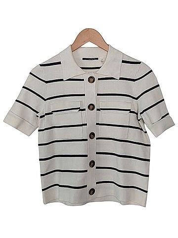 T Tahari Short Sleeve Striped Cardigan (view 1)