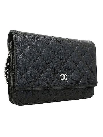 Chanel Chanel Matelassé Chain Shoulder Wallet, Caviar Leather, Black, Women's (view 2)