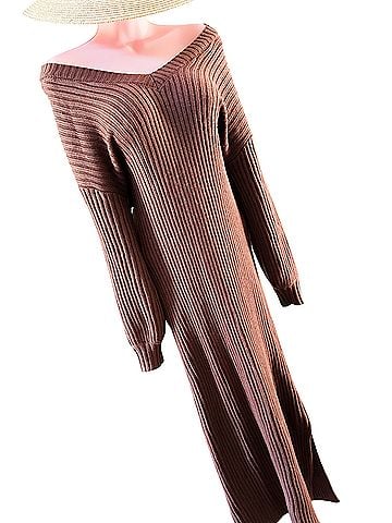 In Loom Forest Paths Fireside Comfort cocoa slouchy ribbed billowy sweater dress maxi Casual Dress (view 2)