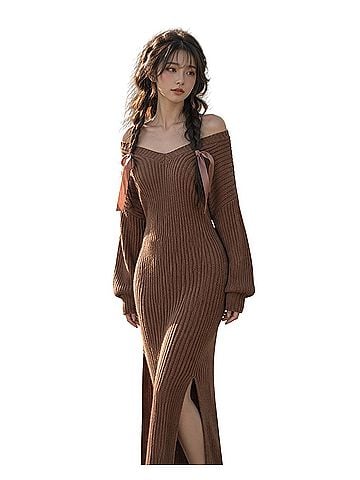 In Loom Forest Paths Fireside Comfort cocoa slouchy ribbed billowy sweater dress maxi Casual Dress (view 1)