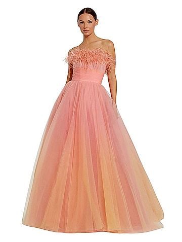Mac Duggal Mac Duggal Orange &amp; Pink Ombre Feather Bodice Tulle Gown Sz 6 NWT $698 #20557 Cocktail Dress (view 1)
