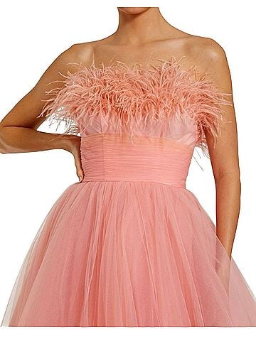 Mac Duggal Mac Duggal Orange &amp; Pink Ombre Feather Bodice Tulle Gown Sz 6 NWT $698 #20557 Cocktail Dress (view 2)