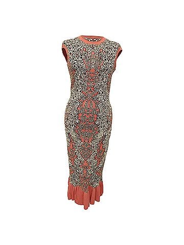 Alexander McQueen Alexander McQueen Printed Midi Length Dress in Orange Viscose (view 1)