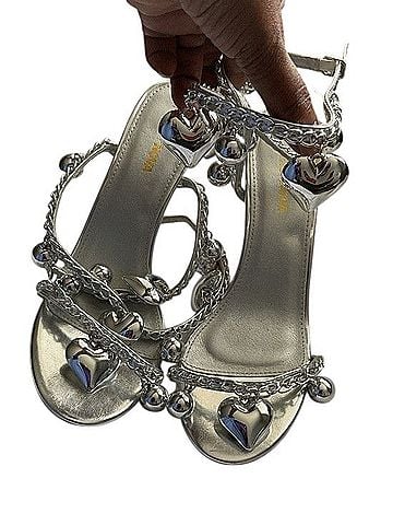 Fashion Nova Silver Heart Charm Ankle-Strap Heels Heels (view 1)