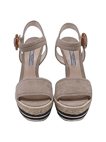 Prada Prada Buckled Ankle Strap Platform Sandals in Beige Suede (view 2)