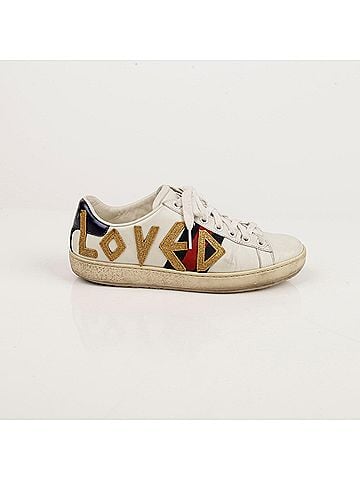 Gucci Love Embroidered Ace Sneakers White Leather (view 2)
