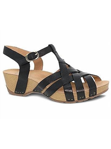 Dansko Women's Tinley Milled Burnished Sandal in Black (view 1)