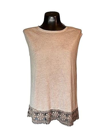 Dantelle Blush Sleeveless Tank with Lace Hem Tank Top (view 1)