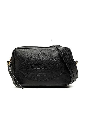 Prada Prada Triangle Logo Plate Crossbody Shoulder Bag, Black Leather, Women's PRADA (view 1)