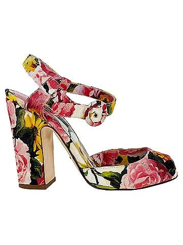 Dolce & Gabbana Dolce &amp; Gabbana Floral-Print Peep-Toe Sandal Heels in Multicolor Canvas (view 1)