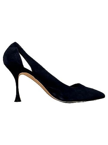 Manolo Blahnik Manolo Blahnik Cut Out Pointed Toe Stiletto in Navy Blue Suede (view 1)