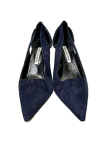 Manolo Blahnik Manolo Blahnik Cut Out Pointed Toe Stiletto in Navy Blue Suede (view 2)