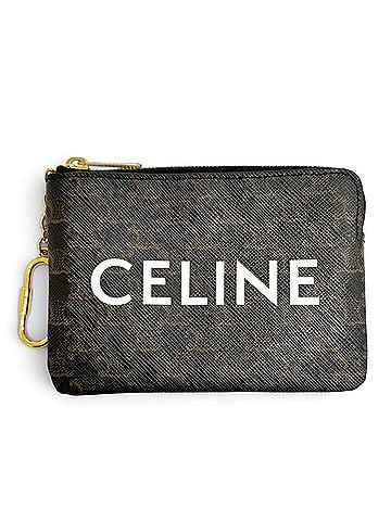 Céline CELINE Triomphe Canvas Macadam Pattern Zip Wallet/Coin Case with Keychain, Brown, Gold Hardware, Made in Italy, Women's (view 1)
