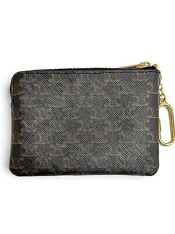 Céline CELINE Triomphe Canvas Macadam Pattern Zip Wallet/Coin Case with Keychain, Brown, Gold Hardware, Made in Italy, Women's (view 2)