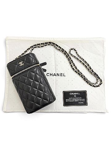 Chanel CHANEL Matelassé Caviar Skin Vanity Phone Bag Chain Shoulder Bag, Black with Gold Hardware, Made in Italy, Women's. (view 2)