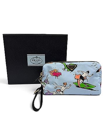 Prada PRADA 1NS693 Triangle Logo Re-Nylon Surf Print Cosmetic Pouch with Wristlet, Blue, Made in Italy, Women's, Box. (view 2)
