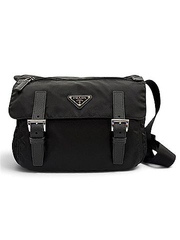 Prada PRADA 1BD953 Nylon Leather Re-Nylon Triangle Logo Plate Shoulder Bag Black Men's with Dust (view 1)