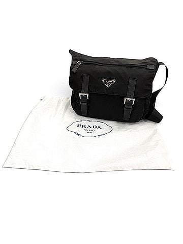 Prada PRADA 1BD953 Nylon Leather Re-Nylon Triangle Logo Plate Shoulder Bag Black Men's with Dust (view 2)