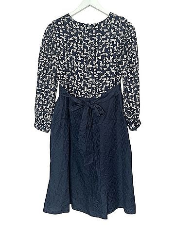 Anna Sui for Anthropologie Silk Navy Double Ruffle V-Neck Collar Cocktail Dress (view 2)