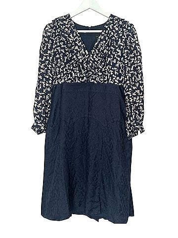 Anna Sui for Anthropologie Silk Navy Double Ruffle V-Neck Collar Cocktail Dress (view 1)