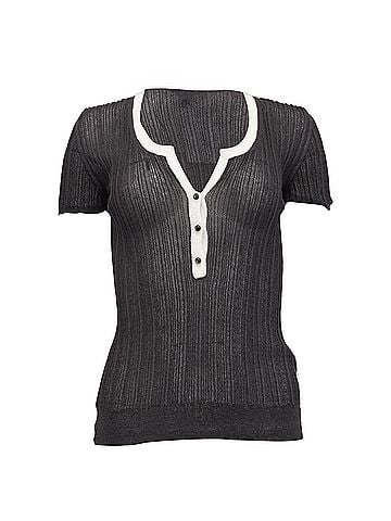 HUGO BOSS Boss Ribbed-Knit Short Sleeve Top in Black Viscose (view 1)