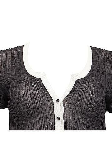 HUGO BOSS Boss Ribbed-Knit Short Sleeve Top in Black Viscose (view 2)