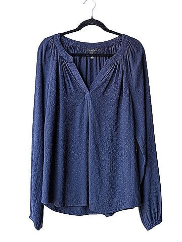 Long Tall Sally Navy Blue Eyelet V-Neck Long Sleeve Blouse (view 1)