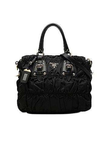 Prada Prada Gathered Logo Tote Bag Shoulder 2WAY BN2346 Black Nylon Leather Women's PRADA (view 1)