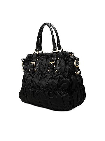Prada Prada Gathered Logo Tote Bag Shoulder 2WAY BN2346 Black Nylon Leather Women's PRADA (view 2)