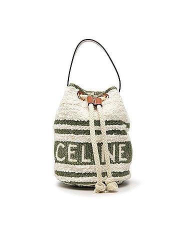 Céline Celine Teen Drawstring Logo Handbag Bucket Bag White Ivory Green Textile Women's CELINE (view 1)
