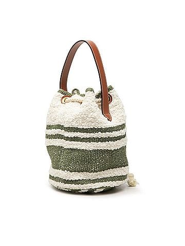 Céline Celine Teen Drawstring Logo Handbag Bucket Bag White Ivory Green Textile Women's CELINE (view 2)
