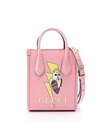 Gucci Gucci x Bananya Mini Tote Bag, 2-Way Handbag, Leather, Women's, Pink/Multicolor, 671623 (view 1)